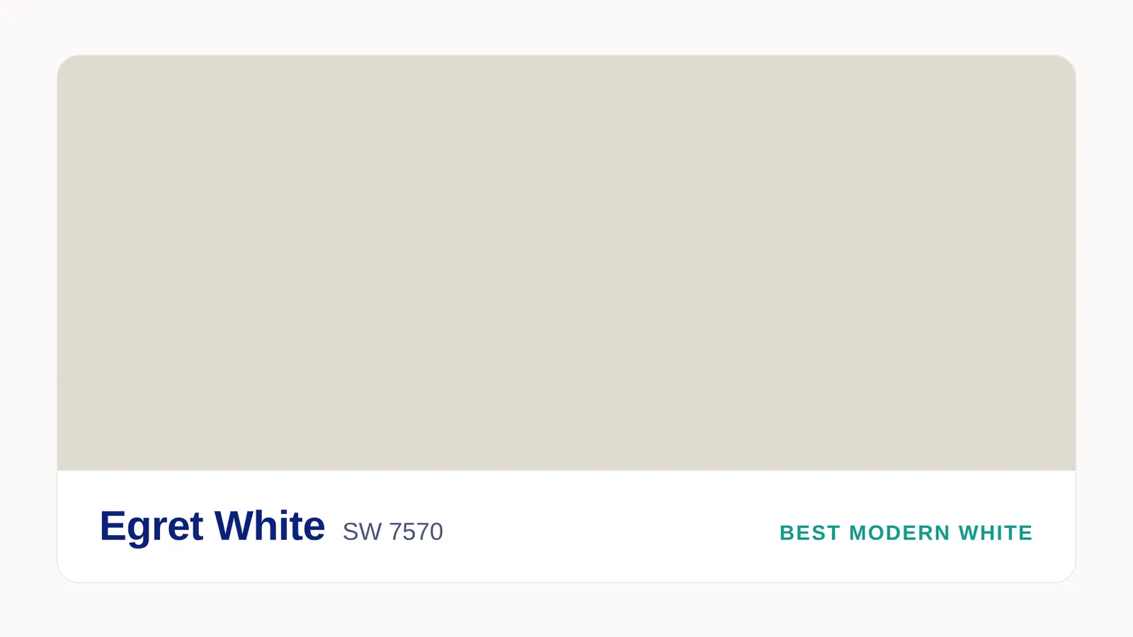 Sherwin Williams Egret White SW 7570 paint swatch, a modern white with a cool gray lean