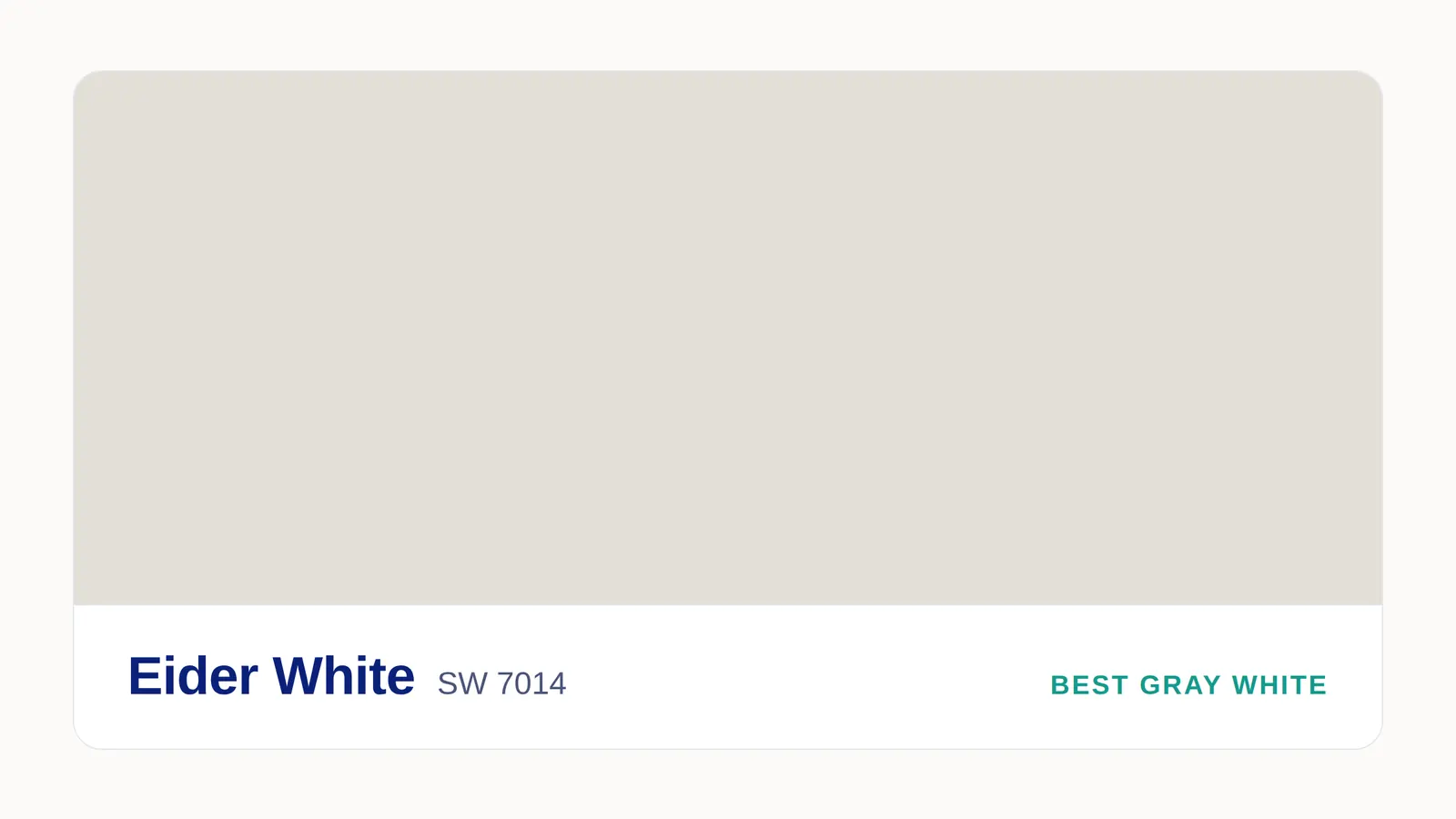 Sherwin Williams Eider White SW 7014 paint swatch, a light gray-leaning white with a subtle pink undertone